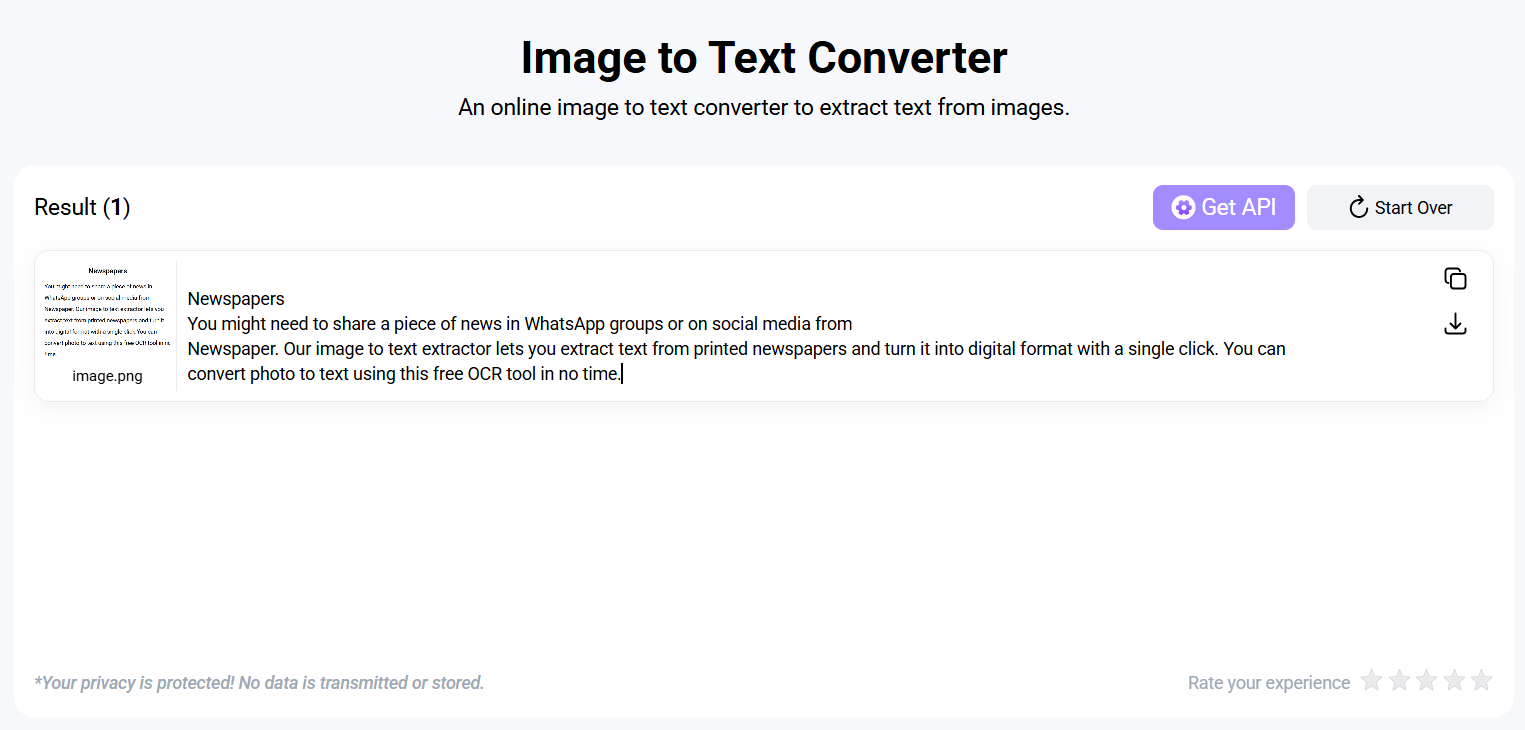 Image to text result